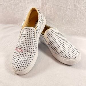 Bucketfeet - Animal Word Search | Women’s 8,‎ White Slip-ons, artist-designed